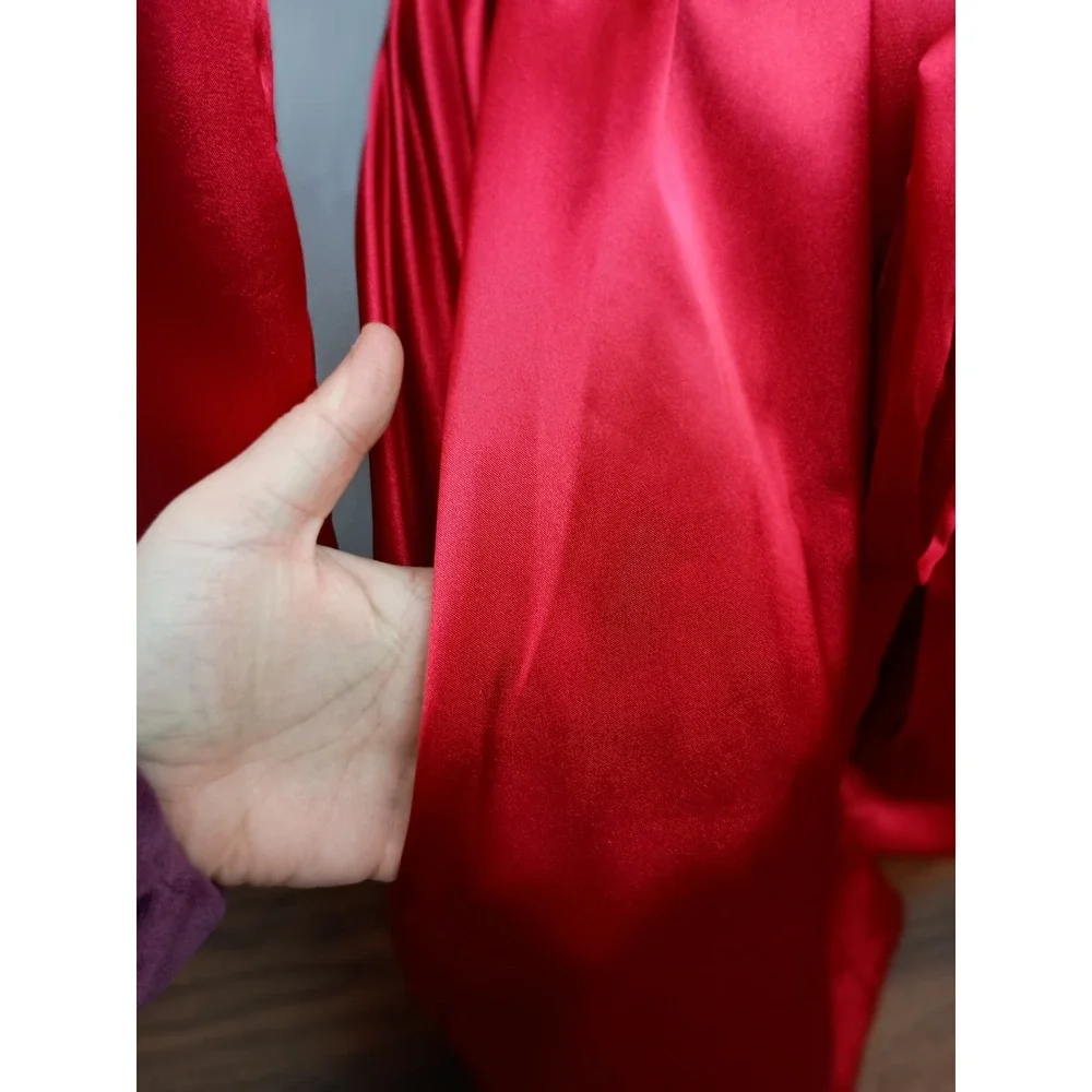 vintage S Red satin belted luxury lace‎ robe valentines date night loungewear